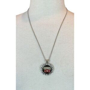Football Mom Rhinestone Bottle Cap Pendant Silver Tone Necklace By JK Thirty One